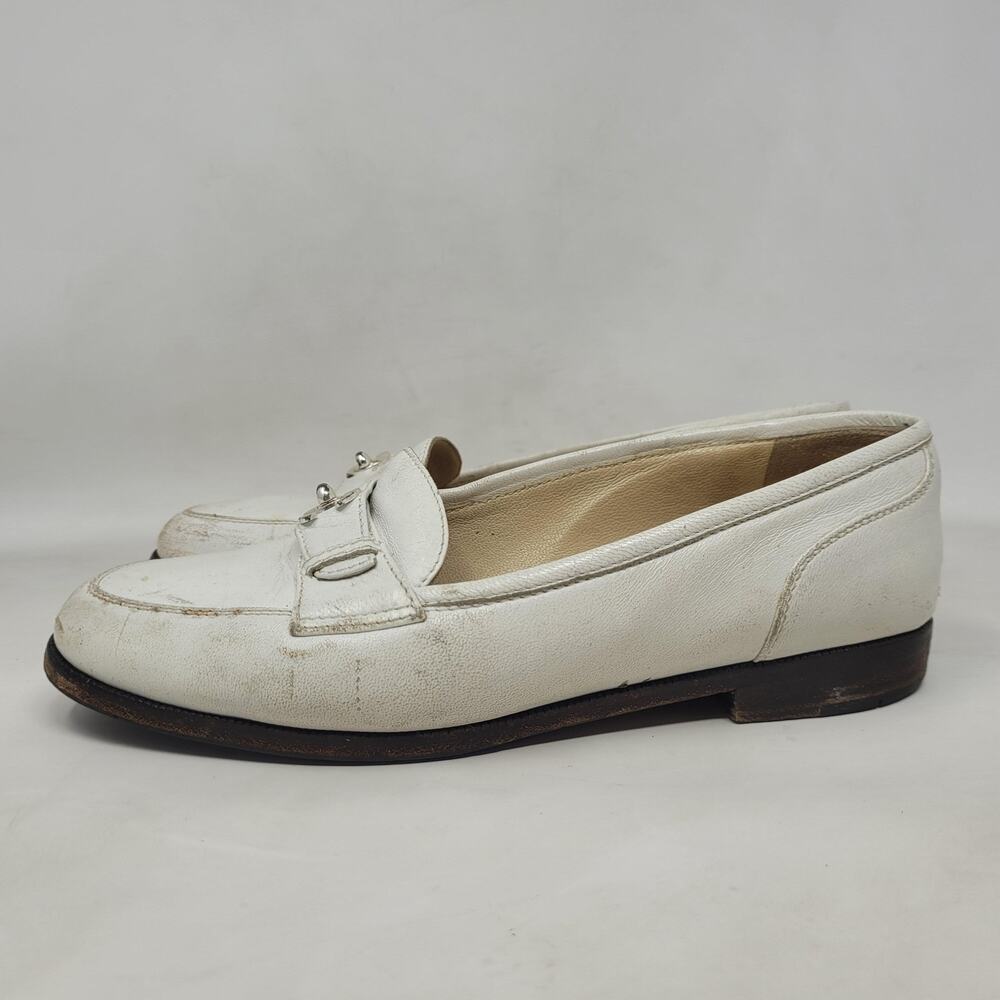 VTG Chanel Shoes 5 Cream Leather Loafers Flats CC Turnlock Old Money Luxury 90s - Picture 5 of 13